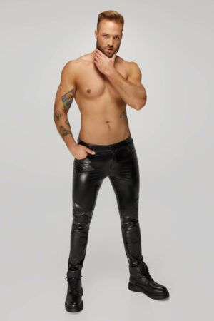 Noir handmade Long pants made of snake wetlook with back pockets