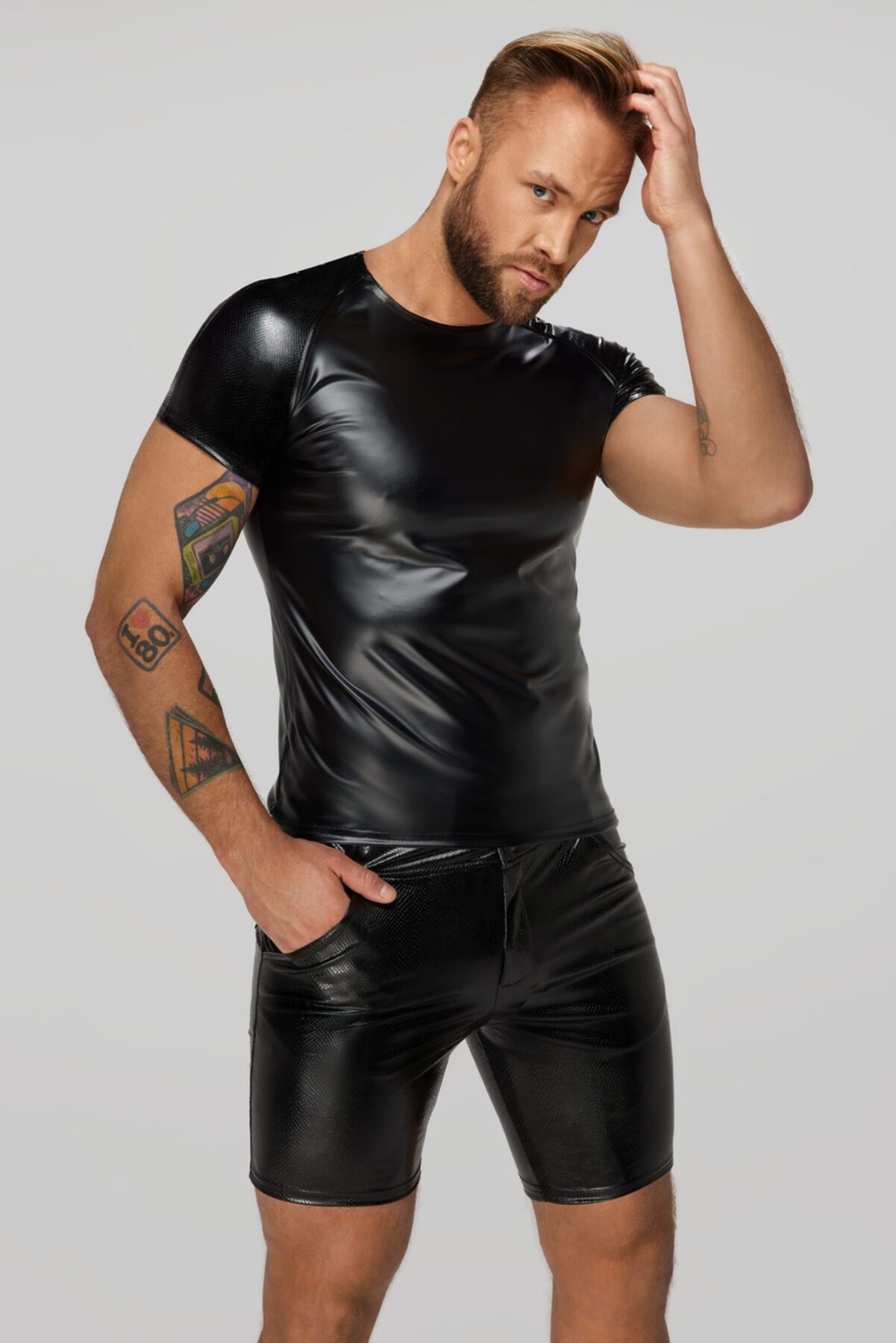 Noir handmade Wetlook T-shirt with snake wetlook sleeves - Image 2