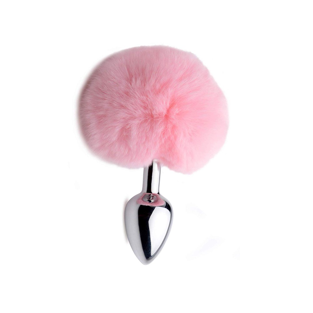 Small Aluminium butt Plug with Pink Bunny synthetic Tail - Image 3