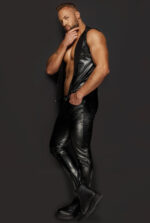 Noir handmade Snake wetlook sleeveless zip-up top with sheer hood