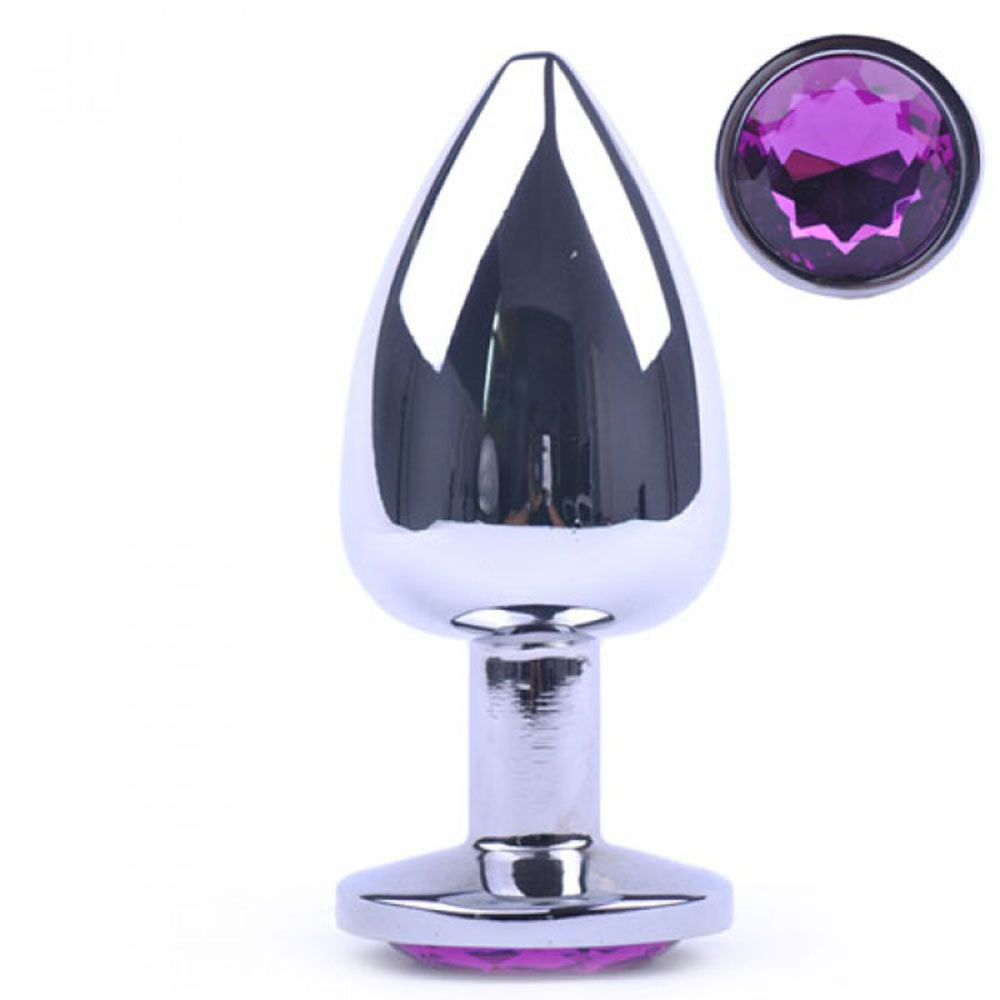 Jewelled Metal Butt Plug MEDIUM PURPLE 8 cm - Image 3