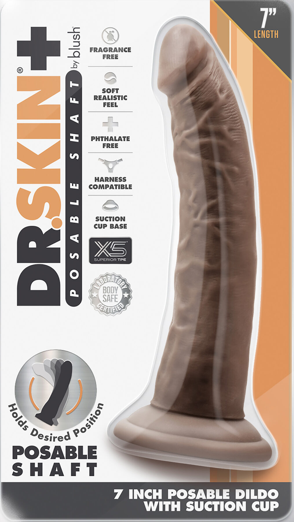 Dr. Skin plus 7 inch Posable dildo chocolate - Image 3