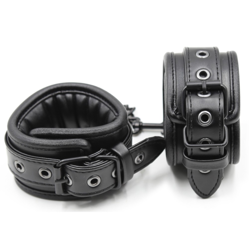 Naughty Toys ONE SIZE leather adjustable Wrist Cuffs BLACK - Image 2