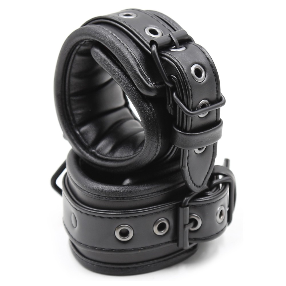Naughty Toys ONE SIZE leather adjustable Wrist Cuffs BLACK - Image 3