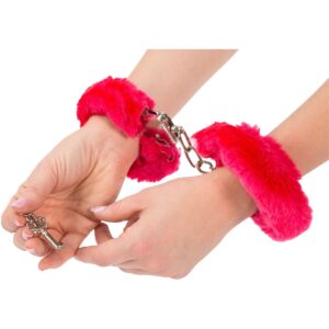 Naughty Toys Strong Stainless Steel wrist cuffs Lock Furry RED