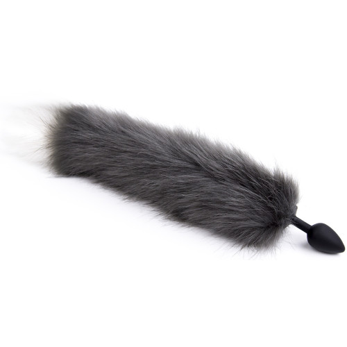 Grey white tipped faux fur tail Silicone butt plug SMALL - Image 3