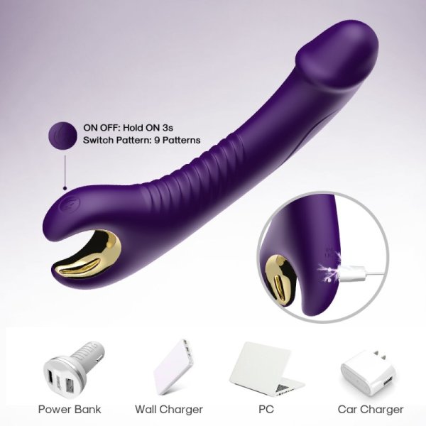 TOYBOX DINO Rotating silicone dildo vibrator PURPLE - Image 7