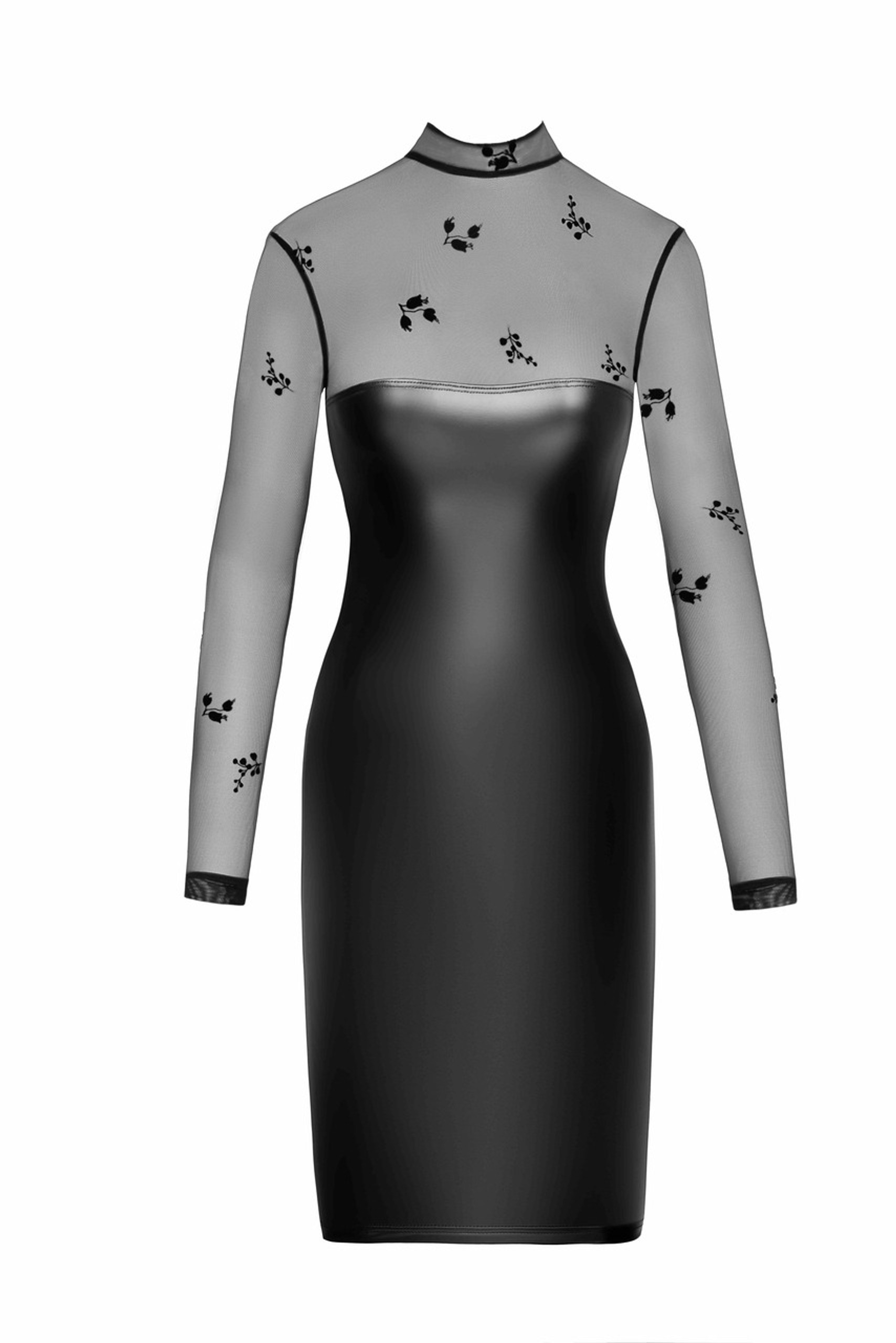 Noir handmade wetlook and flocked mesh midi dress - Image 4
