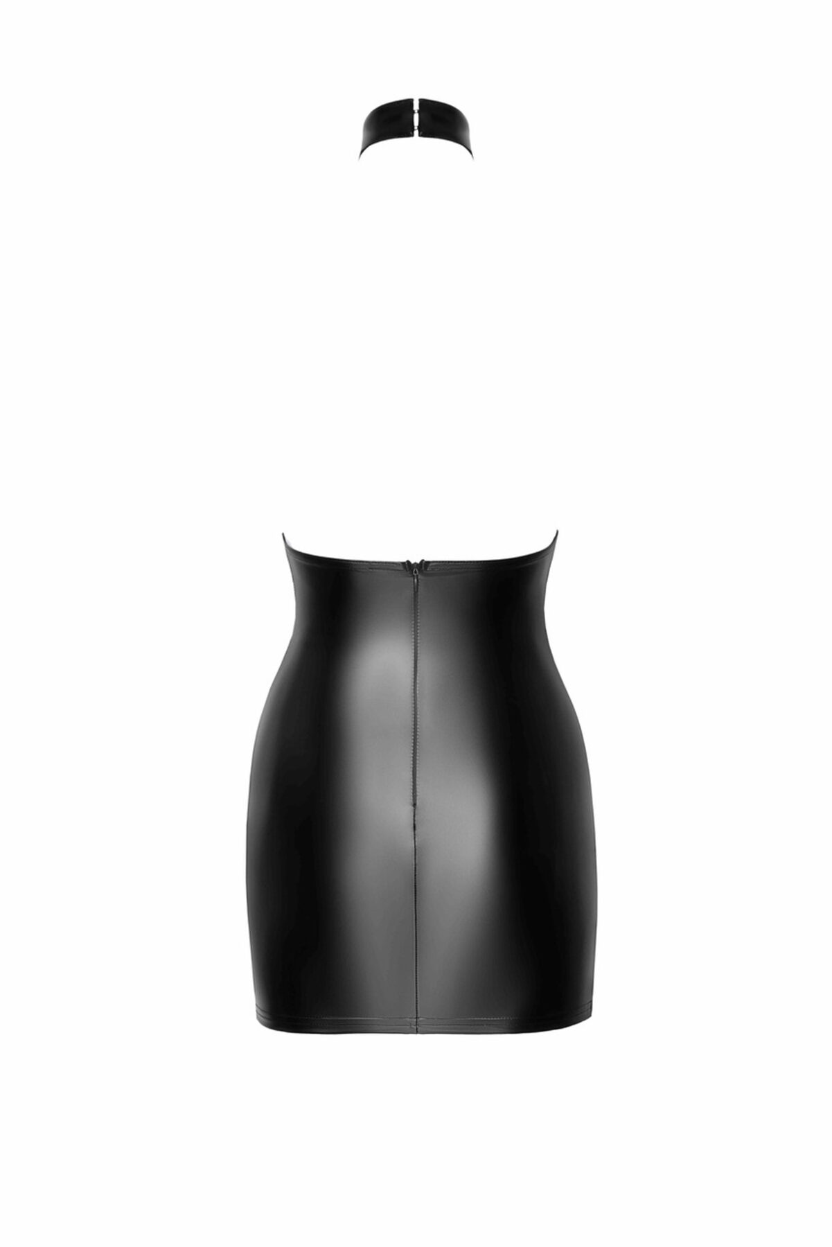 Noir handmade Mini halter dress of flocked mesh and wetlook - Image 5