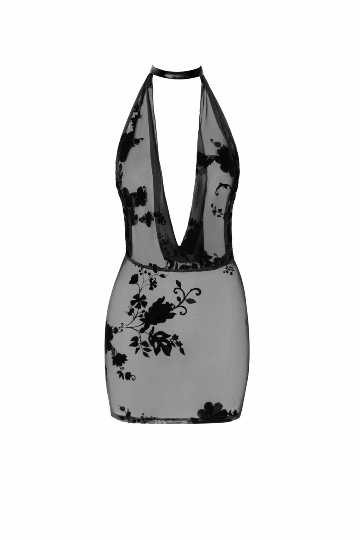 Noir handmade Mini flocked mesh dress with rhinestone chain - Image 6