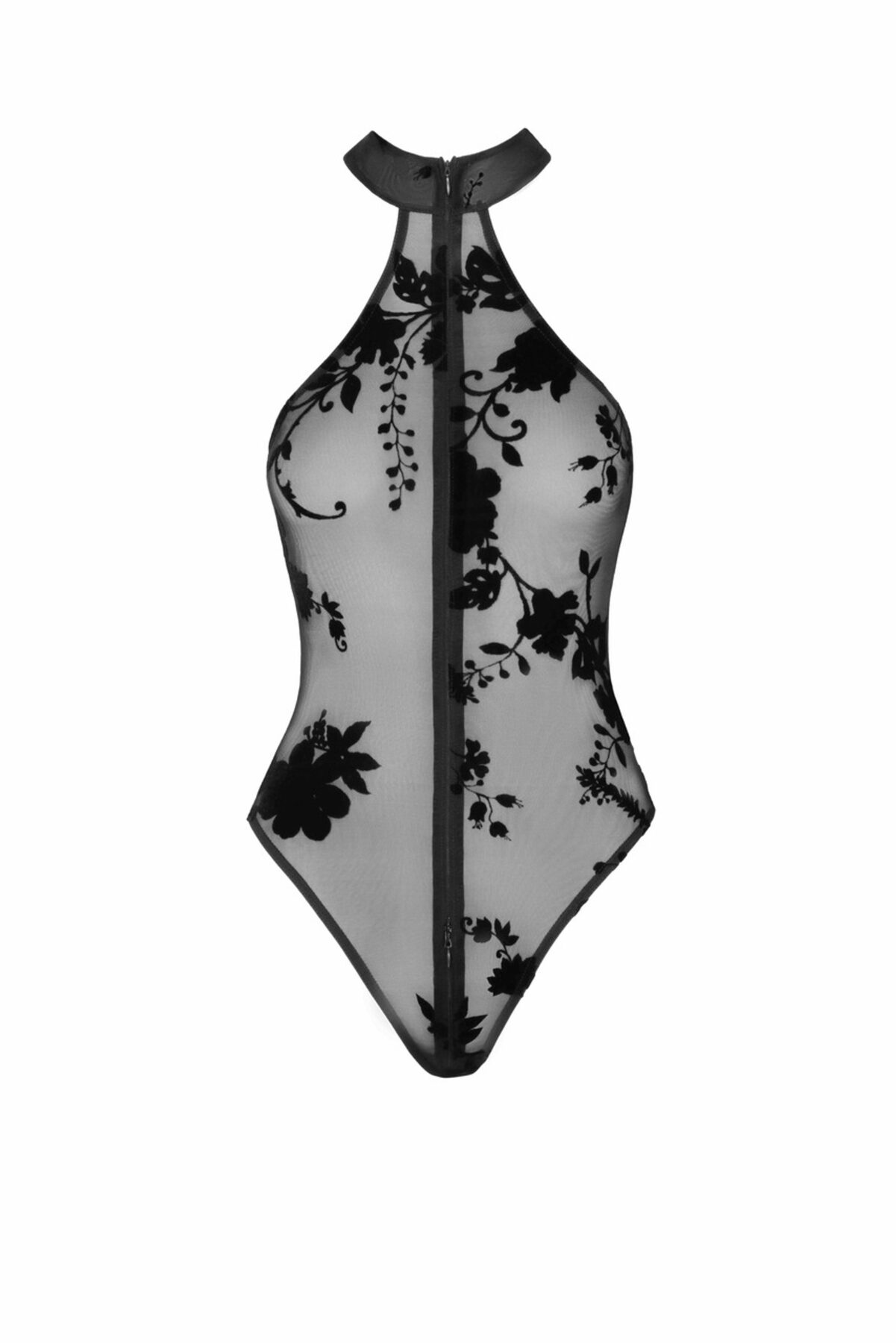Noir handmade Ego flocked mesh halter bodysuit - Image 4