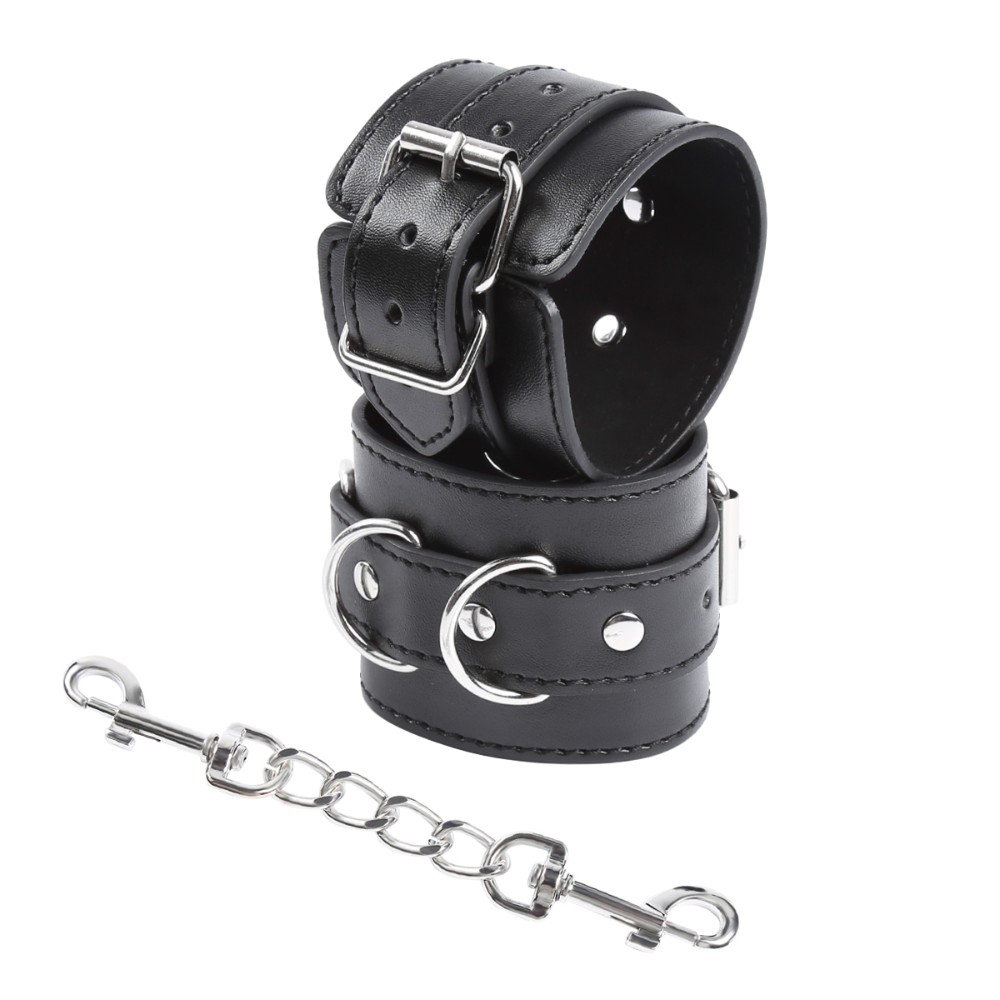 NAUGHTY TOYS Black leather 3-D wrist restrains cuffs O/S - Image 2