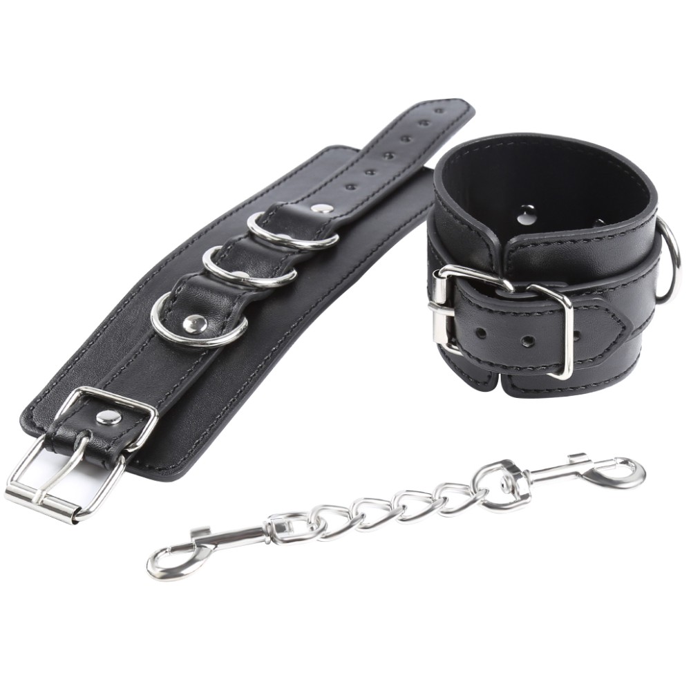 NAUGHTY TOYS Black leather 3-D wrist restrains cuffs O/S - Image 3