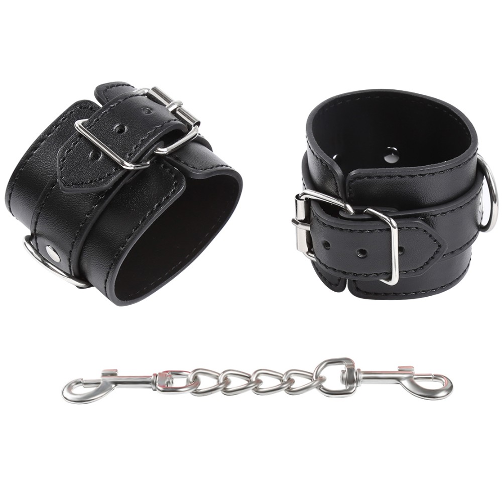 NAUGHTY TOYS Black leather 3-D wrist restrains cuffs O/S - Image 5