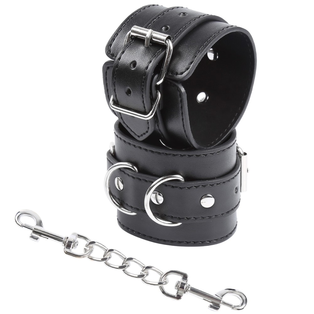 NAUGHTY TOYS Black leather 3-D wrist restrains cuffs O/S - Image 6