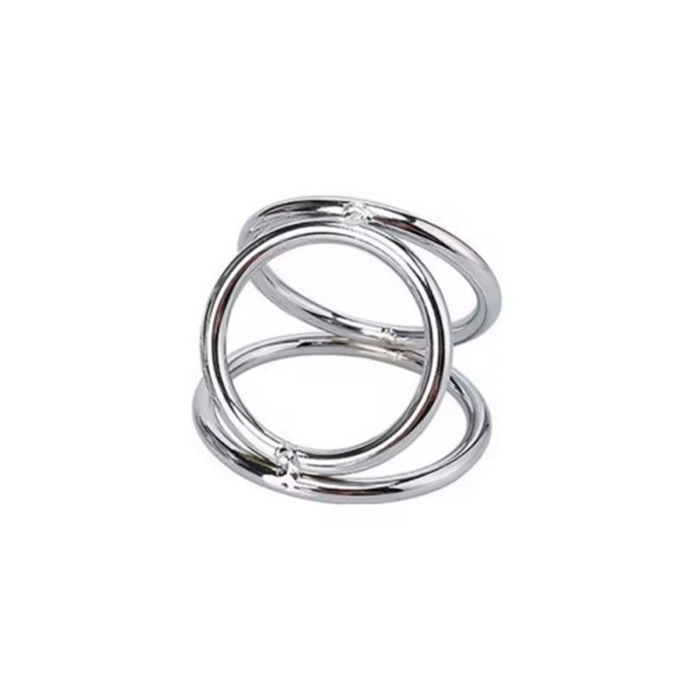 Naughty Toys Chrome triple Cock Ring with Ball Divider - Image 3