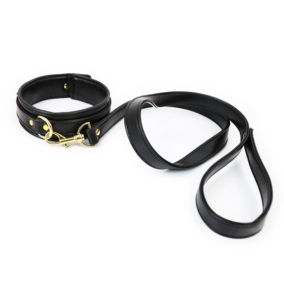 NAUGHTY TOYS fetish light black leather collar with leash - Image 5
