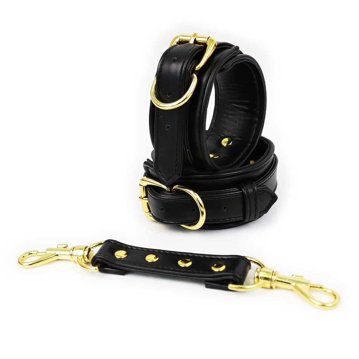 NAUGHTY TOYS luxury black and Gold leather handcuffs - Image 3