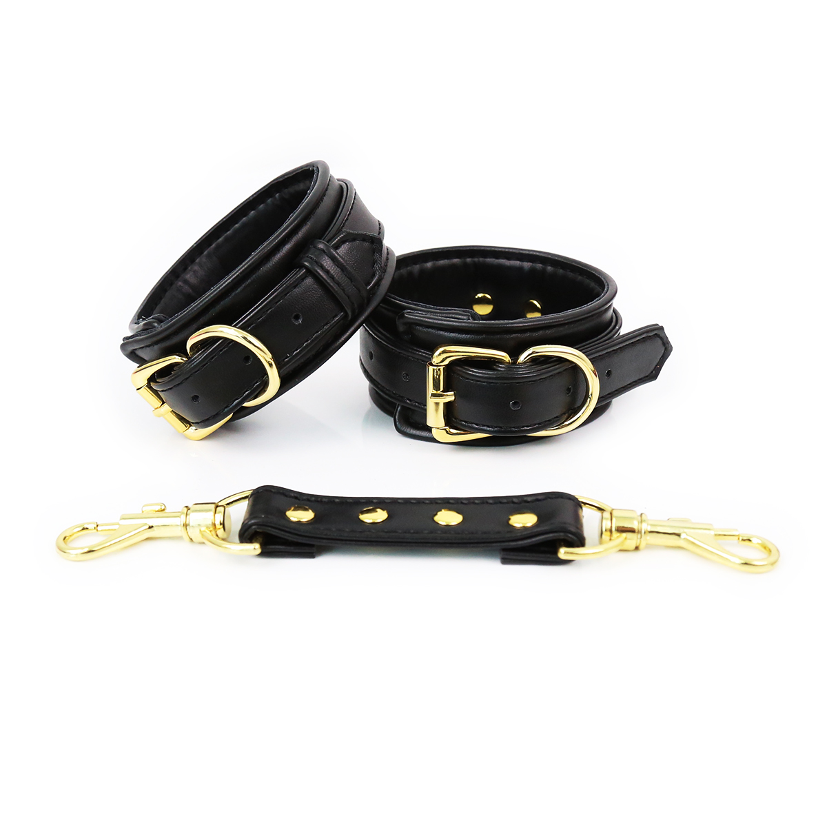 NAUGHTY TOYS luxury black and Gold leather handcuffs - Image 2