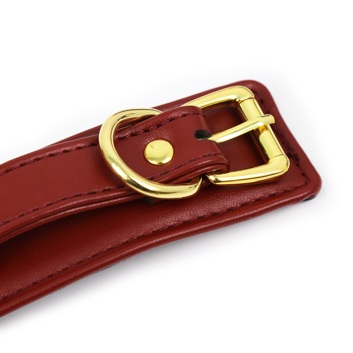 NAUGHTY TOYS luxury wine red and Gold snap-hook leather handcuffs - Image 5