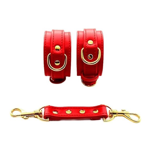 NAUGHTY TOYS sexy red with Gold snap-hook leather Ankle cuffs - Image 2