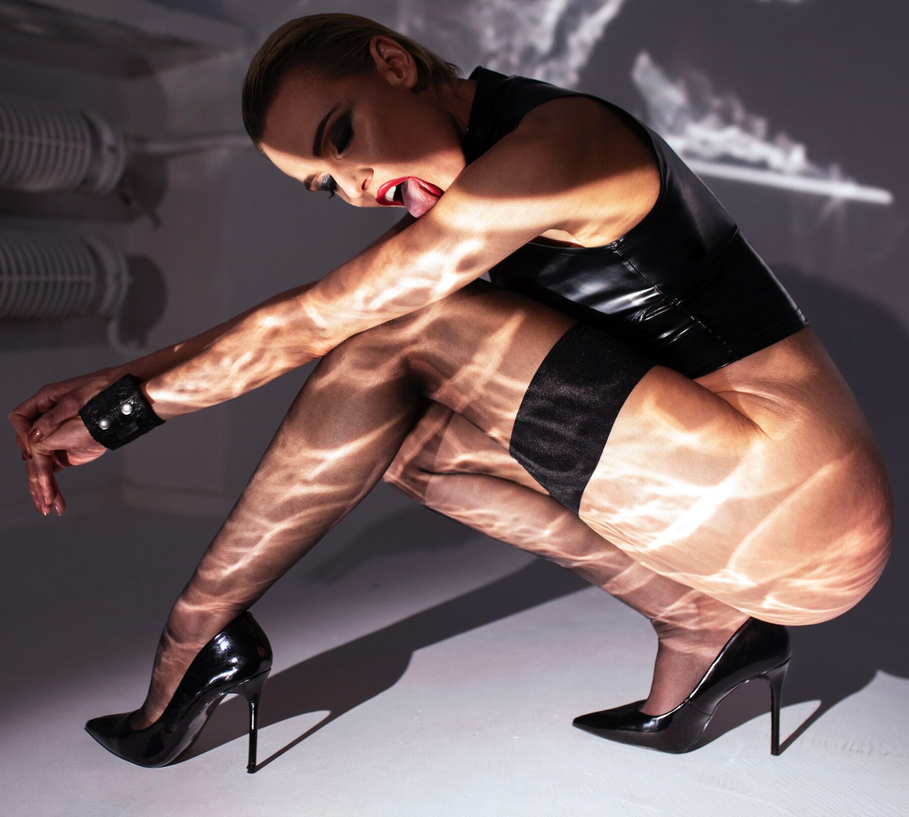 Noir Handmade Glam wetlook top with vinyl corset - Image 9