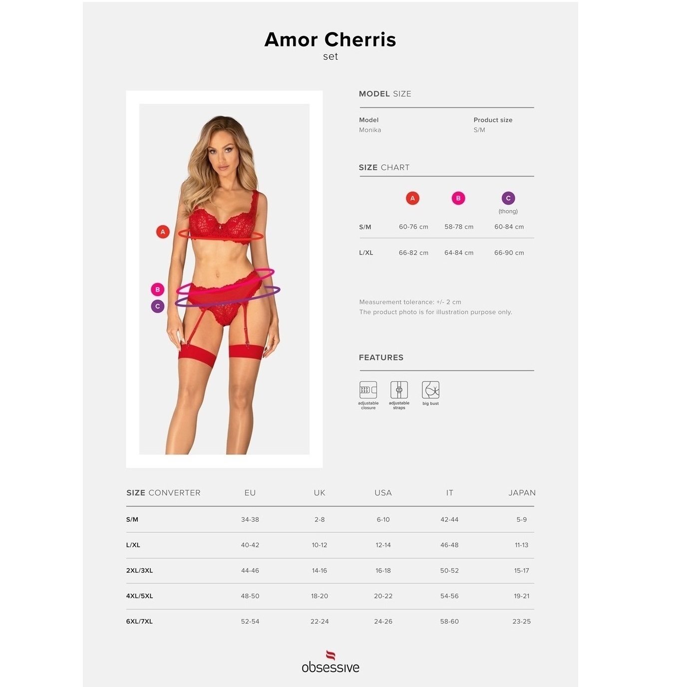 Obsessive Amor Cherris Bra Thong and Garter belt set RED - Image 5