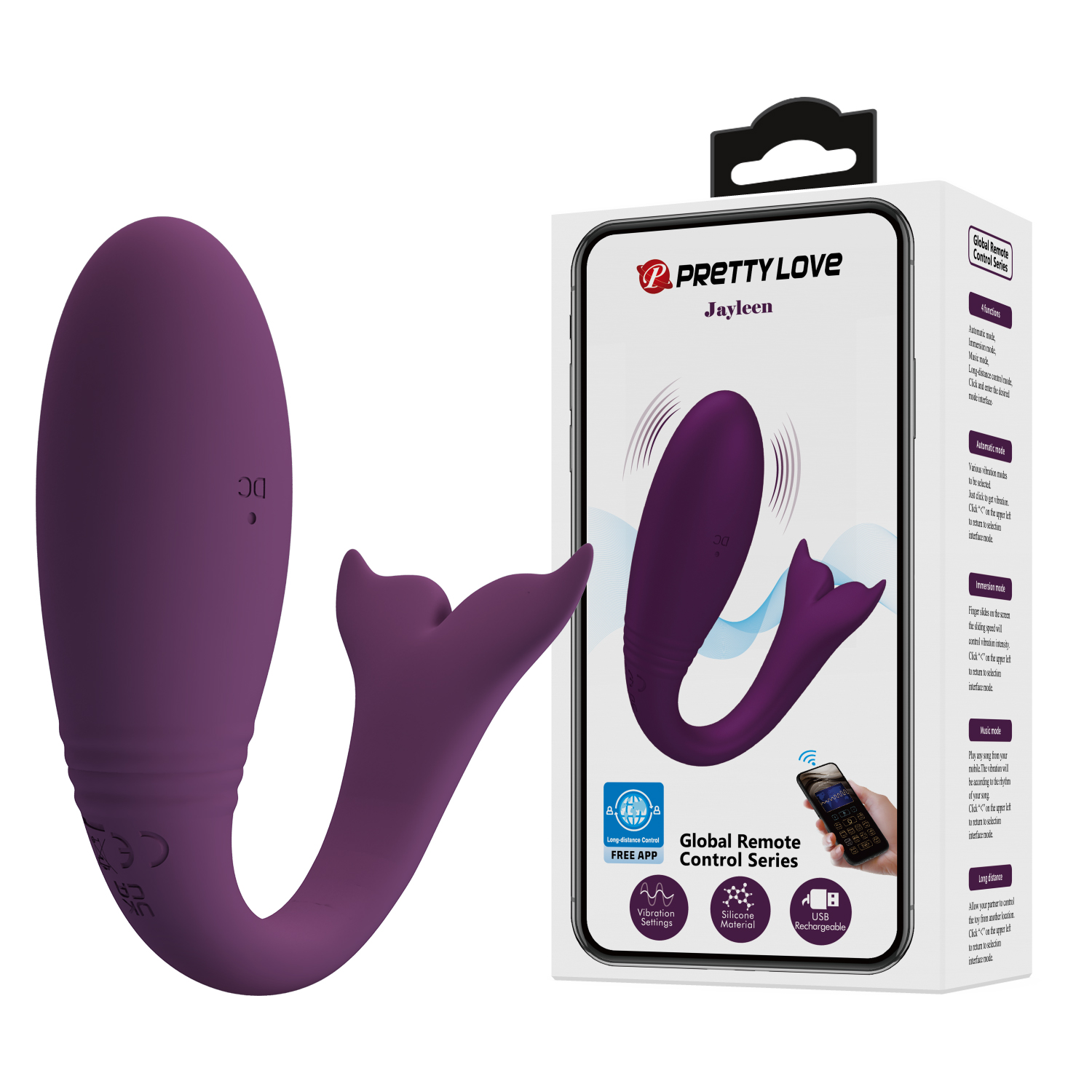 Pretty Love JAYLEEN App Controlled Couples Vibrator PURPLE - Image 2