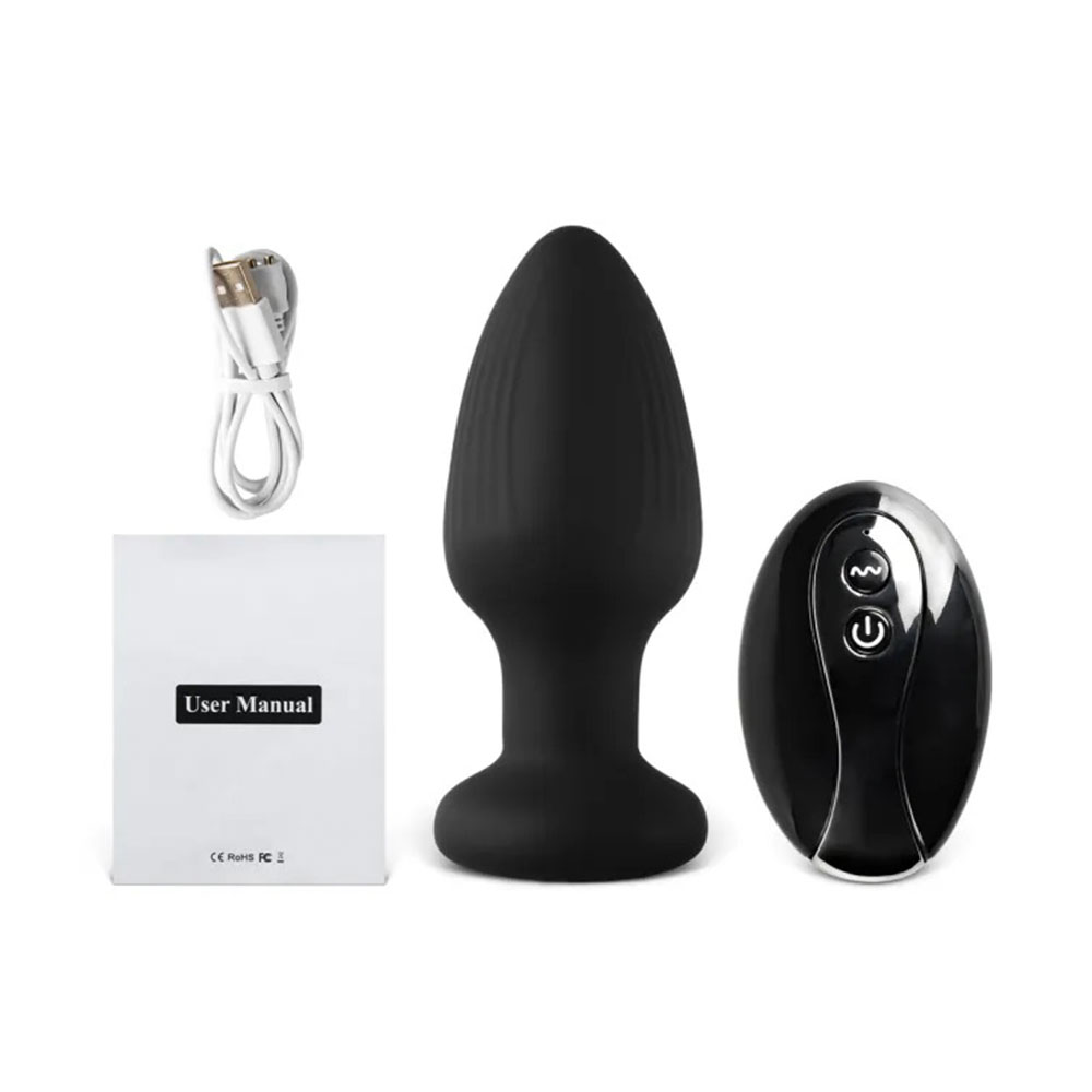 10-Speed Black Vibrating Rotating Light-Up Anal Plug with Remote Control - Image 7