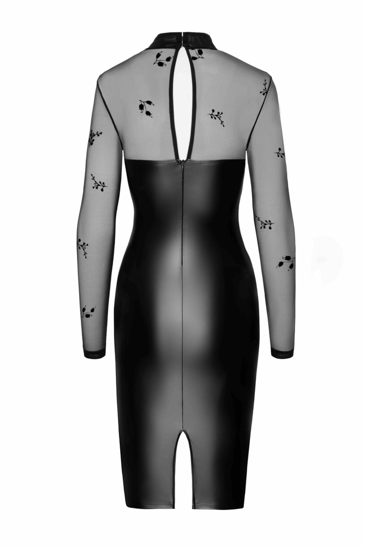 Noir handmade wetlook and flocked mesh midi dress - Image 7