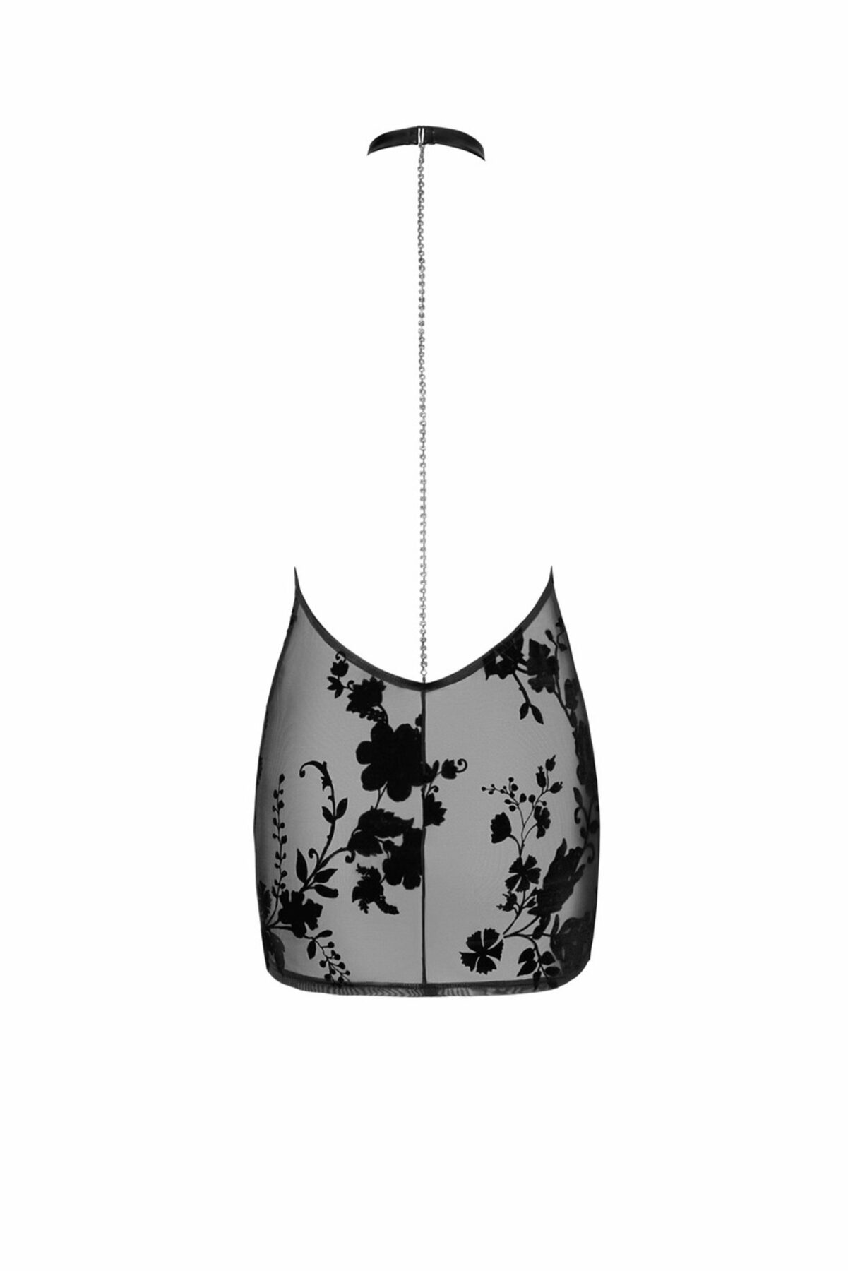 Noir handmade Mini flocked mesh dress with rhinestone chain - Image 13