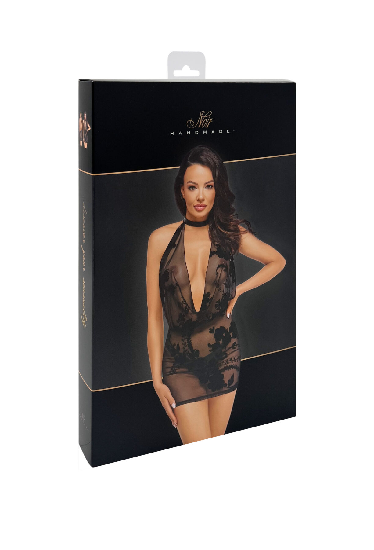 Noir handmade Mini flocked mesh dress with rhinestone chain - Image 14