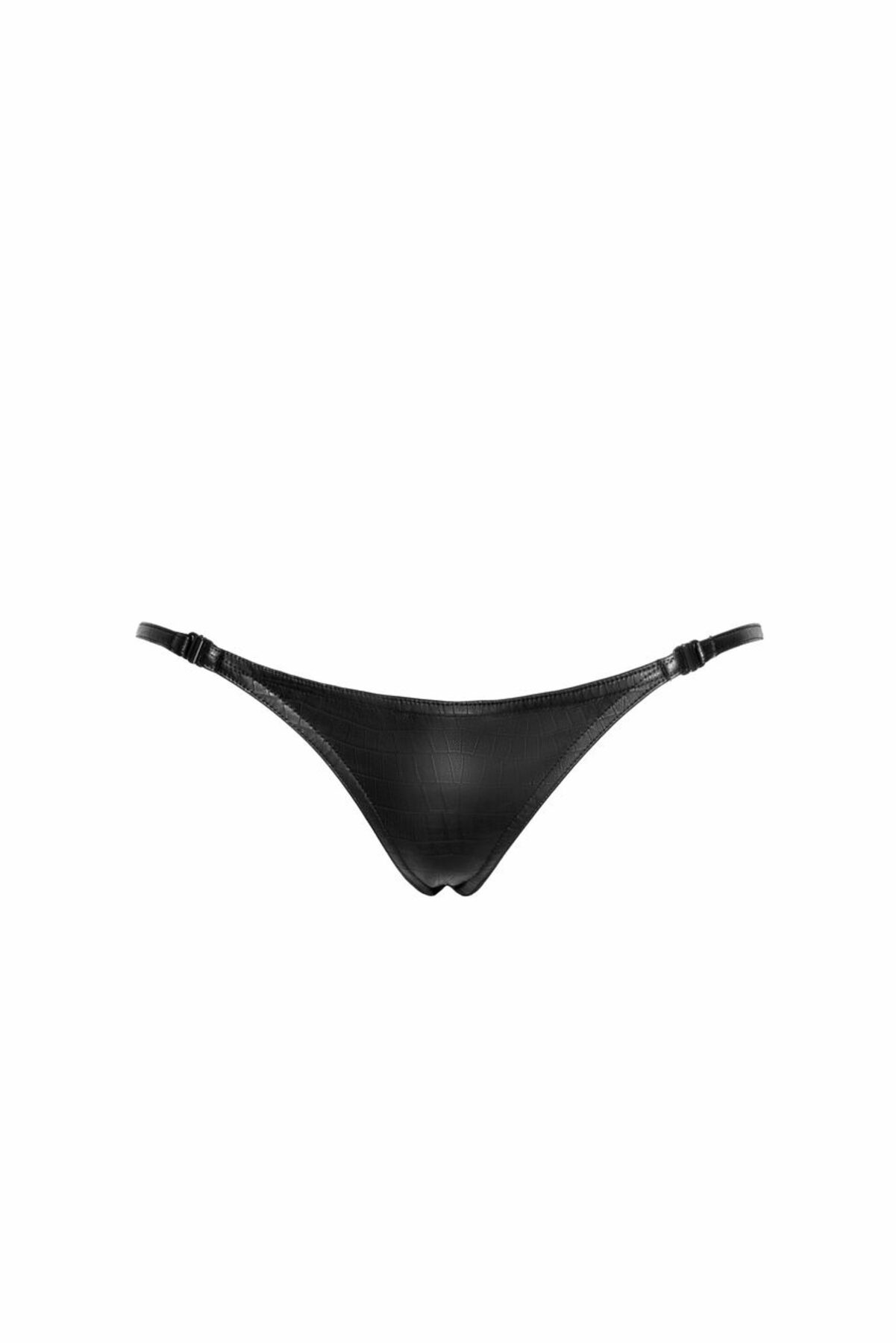 Noir handmade Crocodile wetlook thong with double opening - Image 12