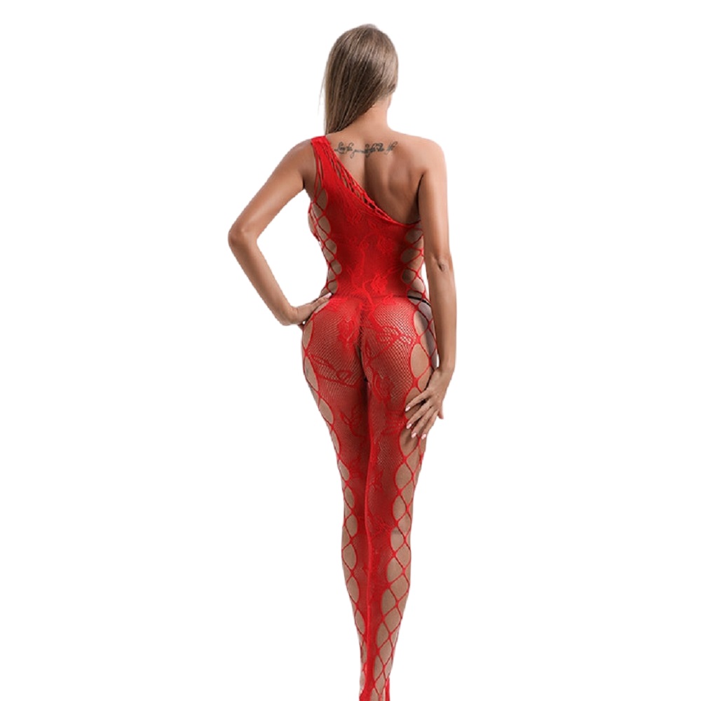Plus Size Red Fishnet and Lace Bodystocking - Image 2
