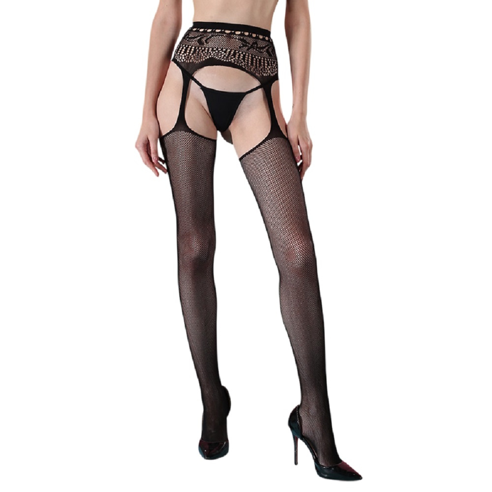 Plus Size Black Lace Fishnet Garter Stockings - Image 2