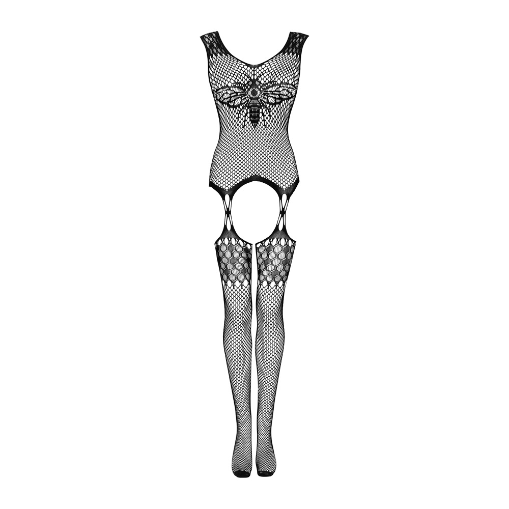 Plus size Obsessive crotchless bodystocking with bee motif black - Image 2