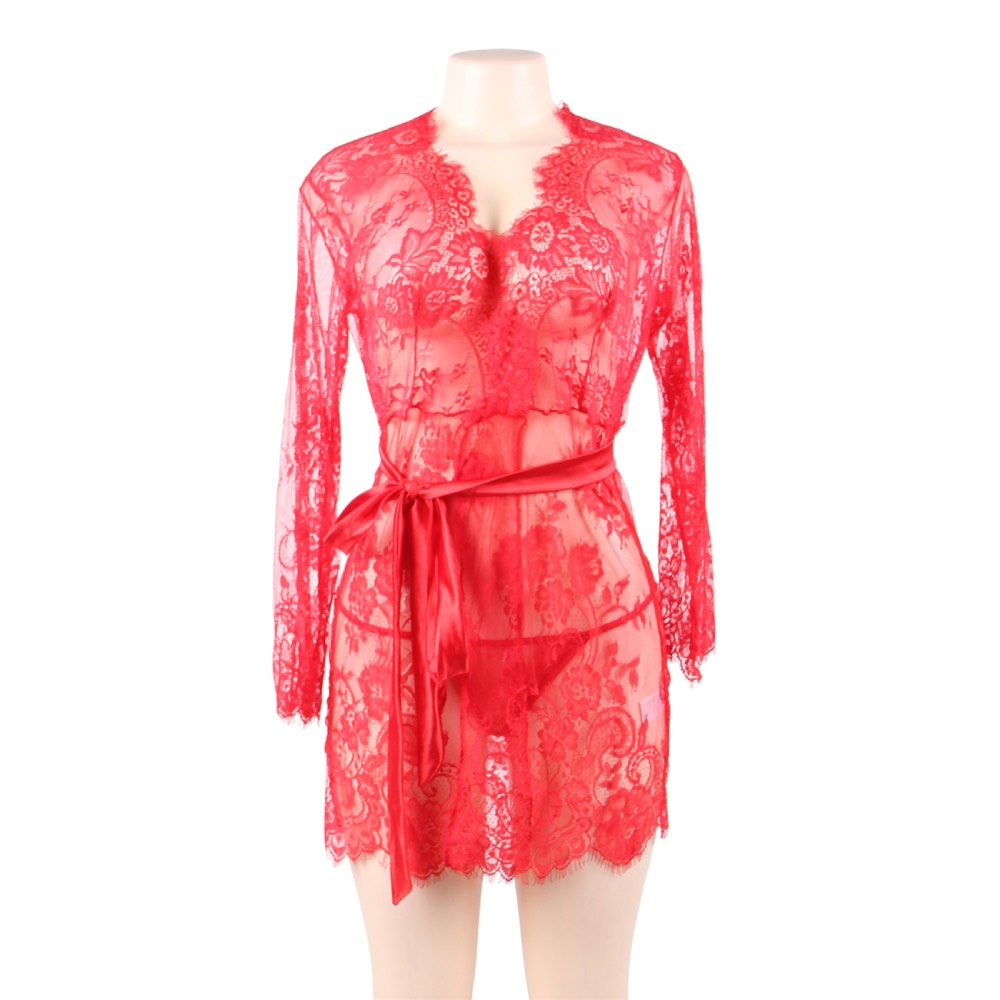 Floral Lace Kimono with String Red - Image 3