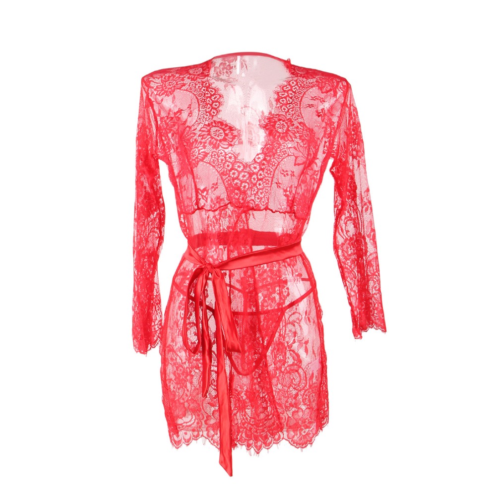 Floral Lace Kimono with String Red - Image 5