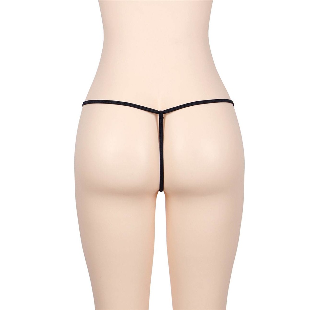 Delicate Crotchless Floral Lace String Black - Image 4