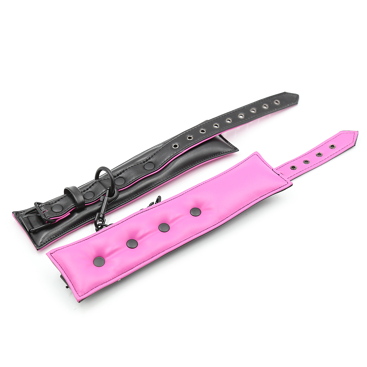 Black Pink Leather Padded ANKLE Leg Cuffs with Golden Chain - Image 4