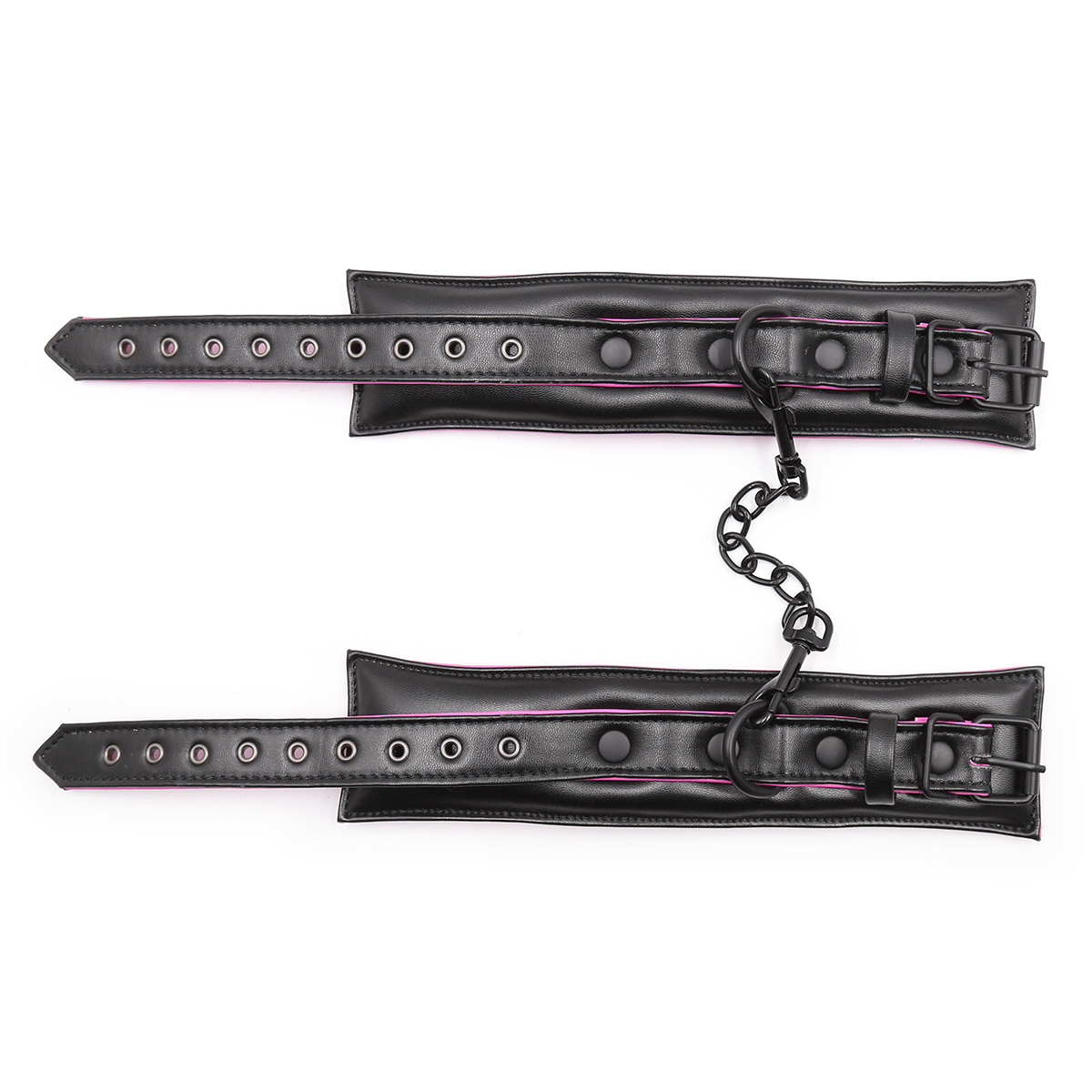 Black Pink Leather Padded ANKLE Leg Cuffs with Golden Chain - Image 6