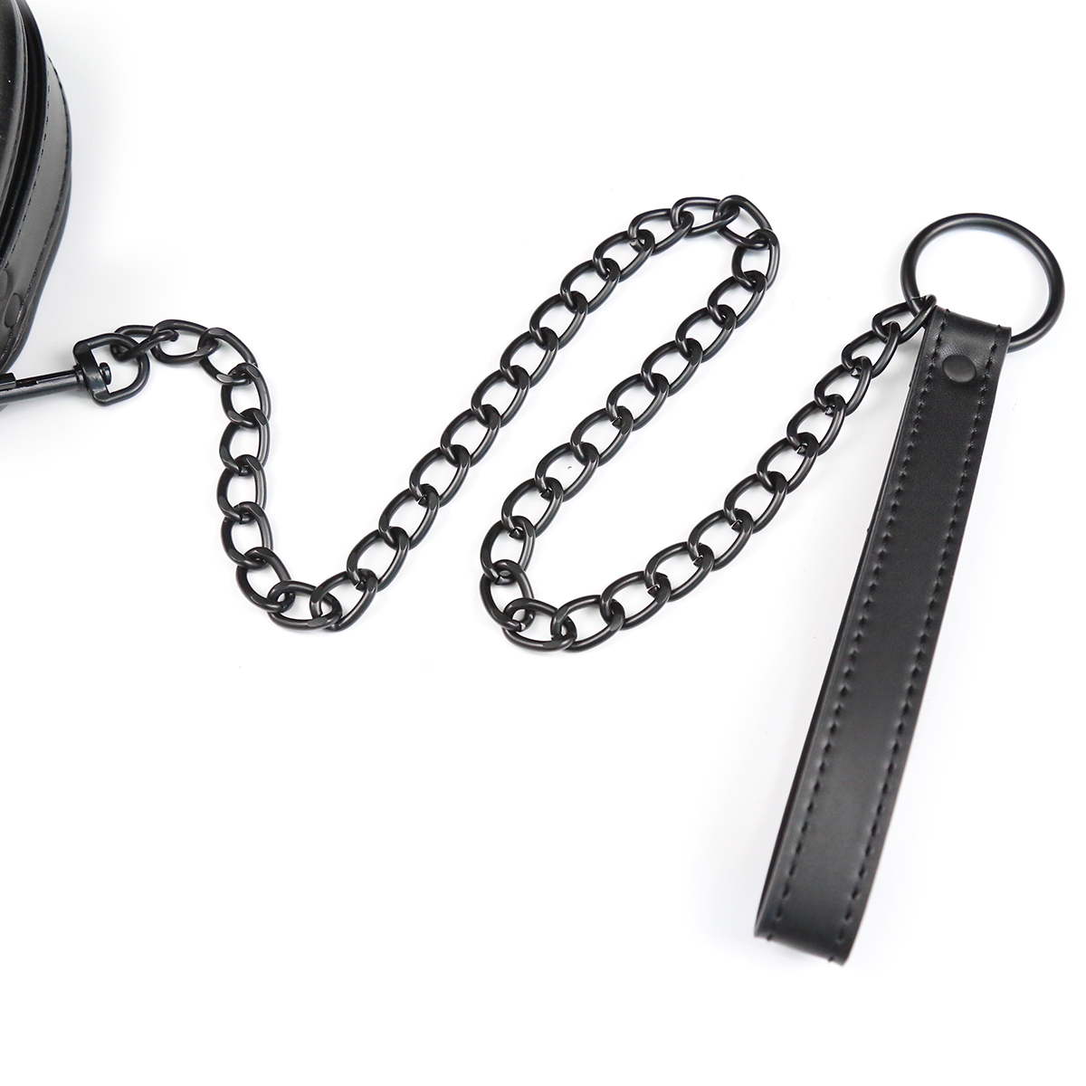 Bdsm Black foam padded Leather Neck Metal Chain Leash - Image 5