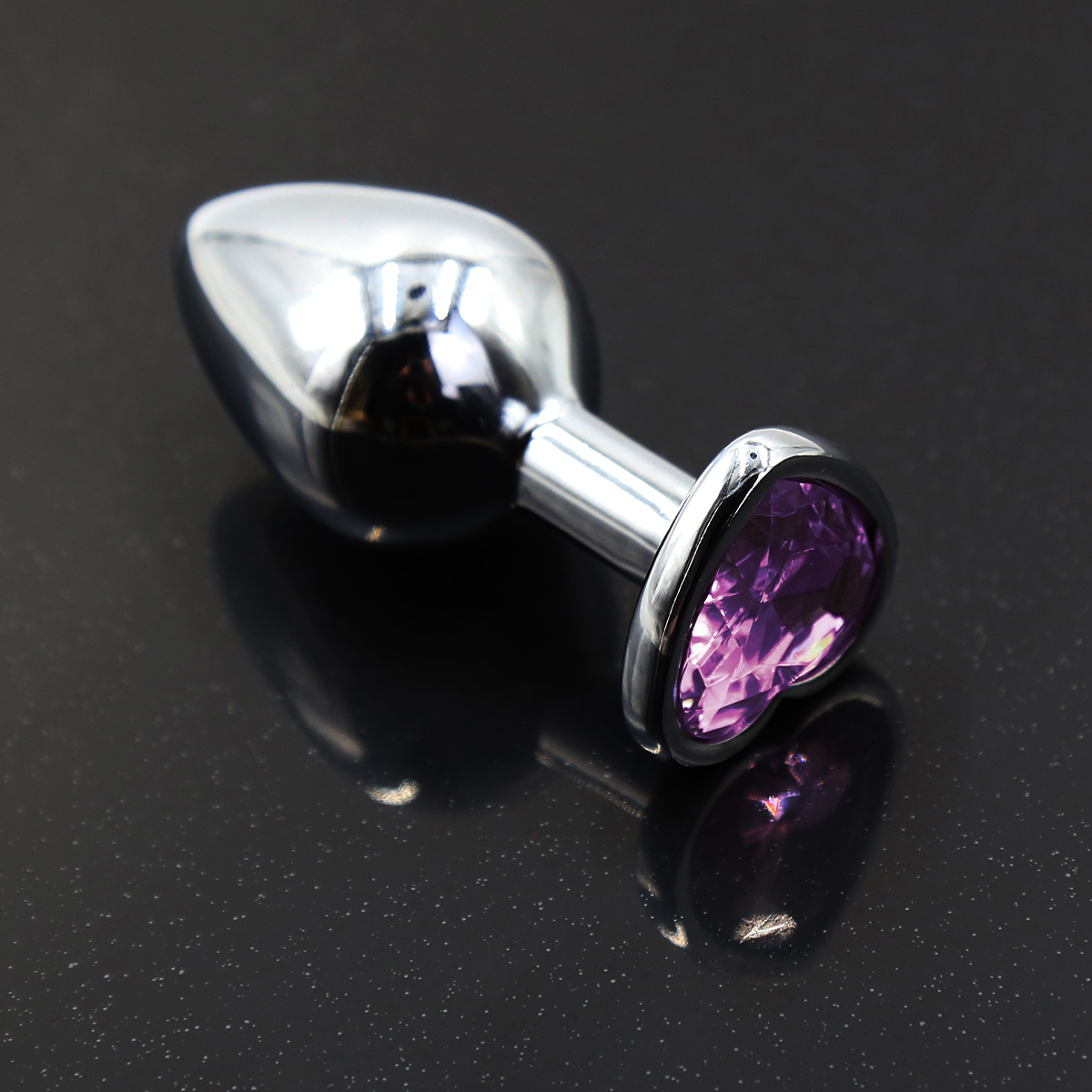 LARGE Heart Base Metal butt plug Sparkling Purple 9 cm - Image 3