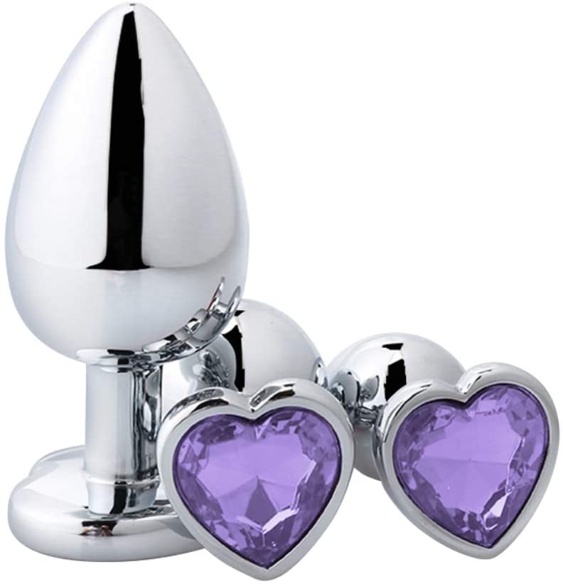 LARGE Heart Base Metal butt plug Sparkling Purple 9 cm - Image 6