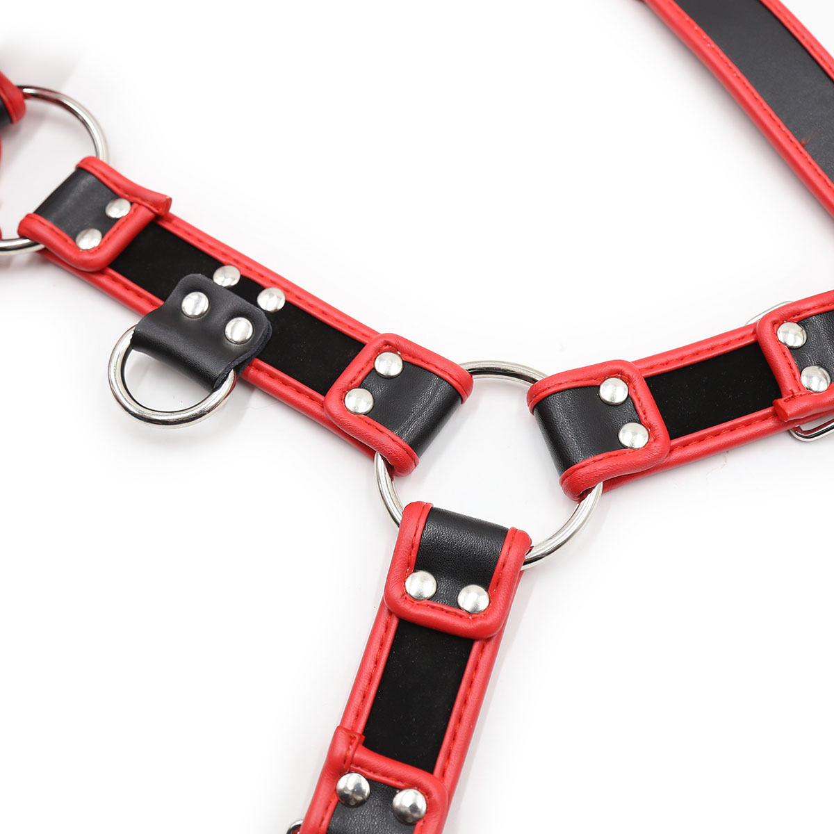 Black Red Leather adjustable chest Harness S-XL - Image 5