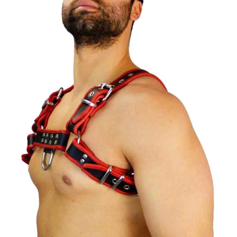 Black Red Leather adjustable chest Harness S-XL - Image 3