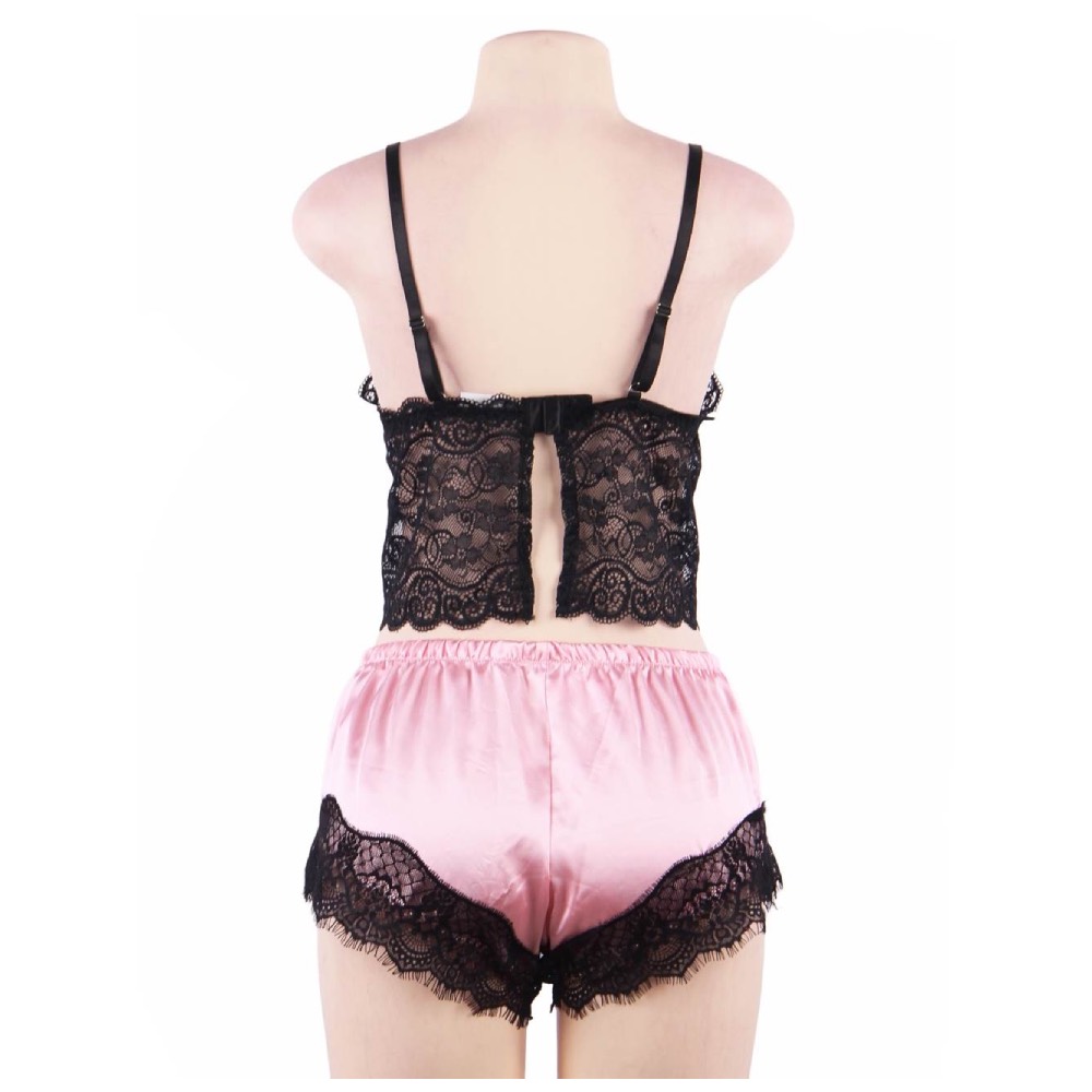 Satin Lace Cami and Short Candy Pink - Image 3