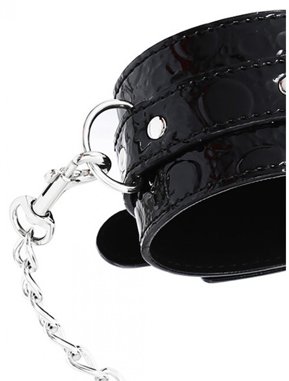 Naughty Toys ONE SIZE Grained shiny Vinyl look Ankle Cuffs BLACK - Image 4