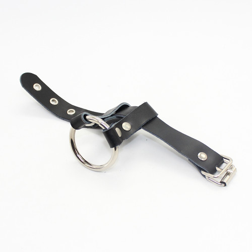 Leather strap ring with attached metal penis ring - Image 3