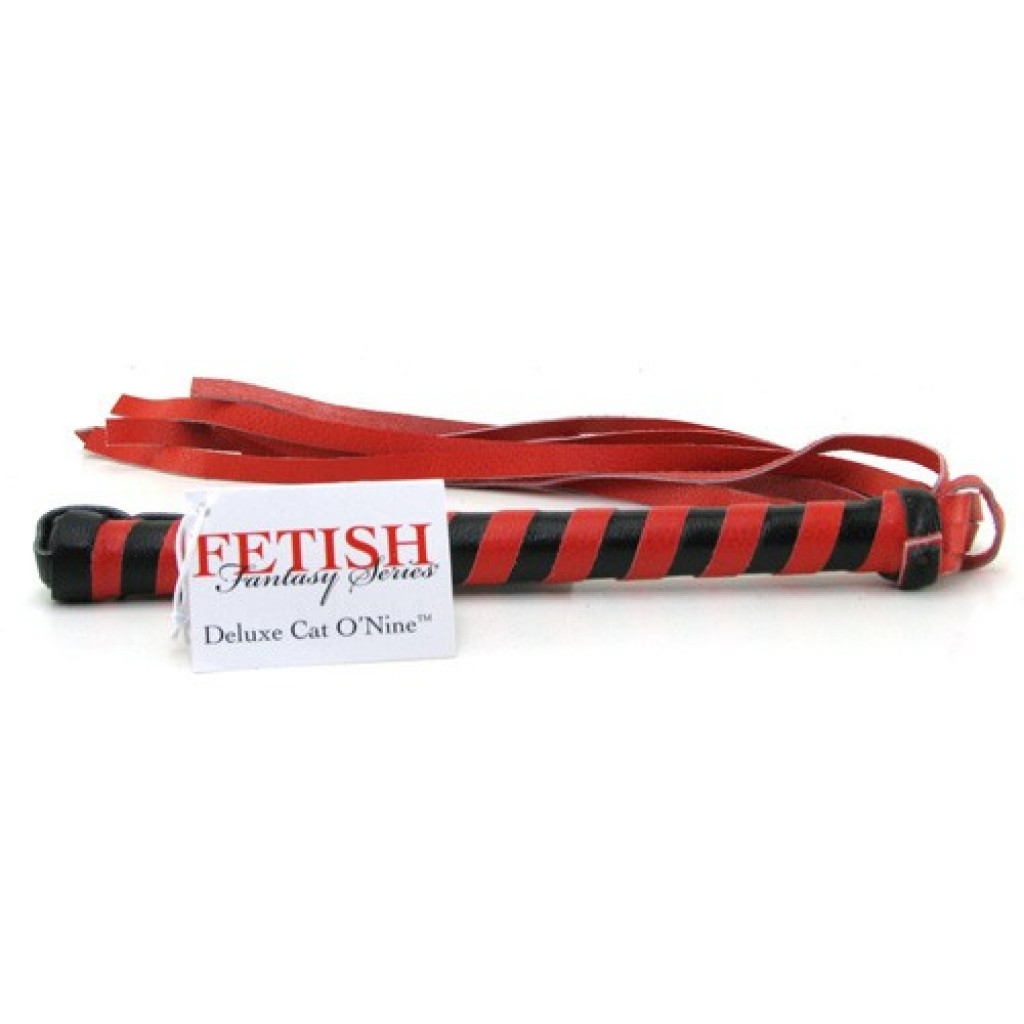 Fetish Fantasy Cat O'nine tails black and Red Leather Flogger Whip - Image 6